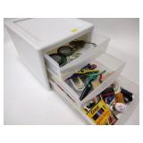 Sterilite organizer, shears, pencils,