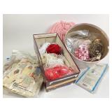 Vintage patterns, craft supplies, yarn, hat box