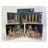 Dickens Christmas village houses, street lamps