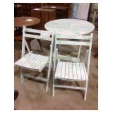 Wood painted patio table , 32 x 29, 2 chairs