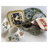 Lamp shades, serving trays, angel food cake pan