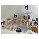 Pink stemware, glasses, coffee mugs, dessert