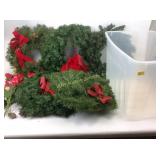 Christmas wreaths, storage tote,  artificial