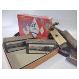 Shoe brushes, bricks, copper enameling kit