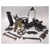 Victorian metal hardware, oil lamp holders,