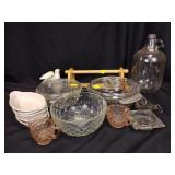 Hocking covered casseroles, assorted glassware,