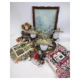 Hanging light, framed picture, doll, ceramic