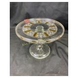 Victorian pattern glass cake stand with amber