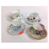 Tea cups with matching saucers, hand-painted,