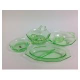 Green depression glassware including Cambridge