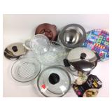 Pie plates, serving bowl, assorted kitchenware