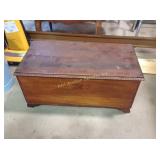 Wooden trunk. Wear and fine lid crack. 16"h x