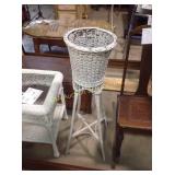 Painted wicker planter. Damage and wear. Height: