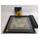 Framed map reproduction, Zombie Village plaque,