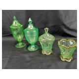 Green depression glass incl. Cambridge covered