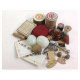 Vintage sewing notions,wood spool threads, big