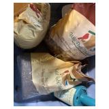 Birdseed, seed scoop, small storage tote