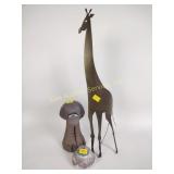 Metal giraffe decor, stone turtle decor, pottery