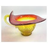 Hobnail handled basket glass