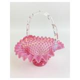 Pink hobnail opalescence glass basket
