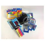 Dry erase markers, desk organizer, color pencils,