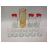 Glass pitcher set, glass stemware, crackled glass