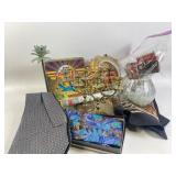 Household items including vintage spice tins,