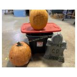 Halloween decorations in storage tote