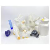 Ceramic figures - rabbit, dove, geese - two broken