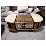 Rolling coffee table. 19"h x 53"w x 29.5"d