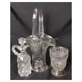 Cambridge glass basket, cruet, spooner