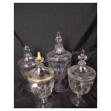 4 Cambridge glass candy jars