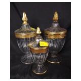3 Cambridge glass candy jars