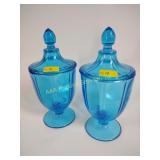 2 Cambridge blue glass candy jars
