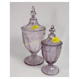 2 Cambridge glass lavender candy jars