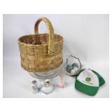 Salt pepper shakers, lefton figurine, cake stand,