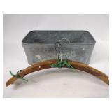 Galvanized tote,wooden hangers vintage, tote