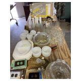 Milk glass vases, bowls, baking dish, mugs,