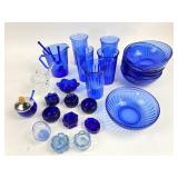 Depression era cobalt glassware, salt cellars,