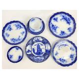 Flow blue china plates including Alcock Touraine