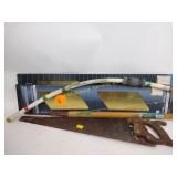 Saw, weed removal tool, brass kick plates