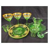 Cambridge uranium green gold encrusted glass