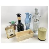 Vintage range shaker, planter, liquor bottles,