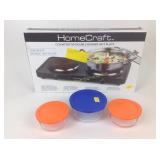 Pyrex storage bowls with lids, double burner