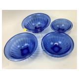 Blue glass nesting bowls