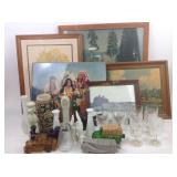 Stein, glassware, Avon car bottles, baking pan,