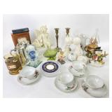 Moss rose porcelain, angel figurines, brass