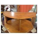 Short oak demilune table. 16.75"h x 42"w x 20.5"d