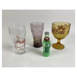 3 Coke glasses, Mini coke bottle