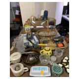 Pyrex butter dish, wicker baskets, collection of